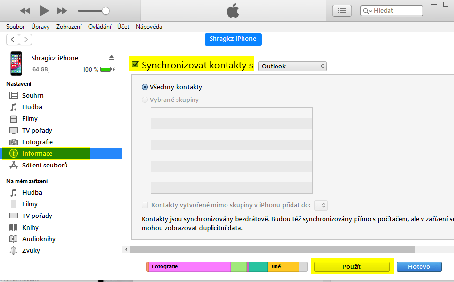 Synchonizace iTunes s Outlookem